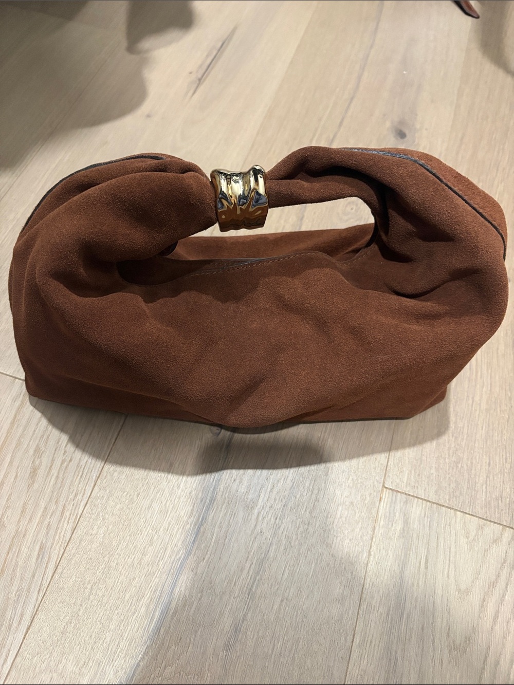 Madewell NWT Rust Brown Suede Knot-Handle Clutch with Gold Accent